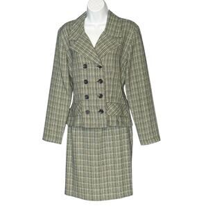 Vintage 80s LA BELLE Tweed Skirt Suit Size 9 Double Breasted Jacket Retro Career